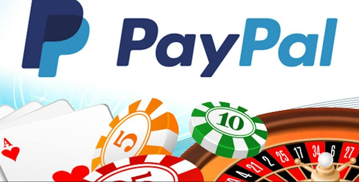 Logo Paypal online casino med jetoner, kort og roulette